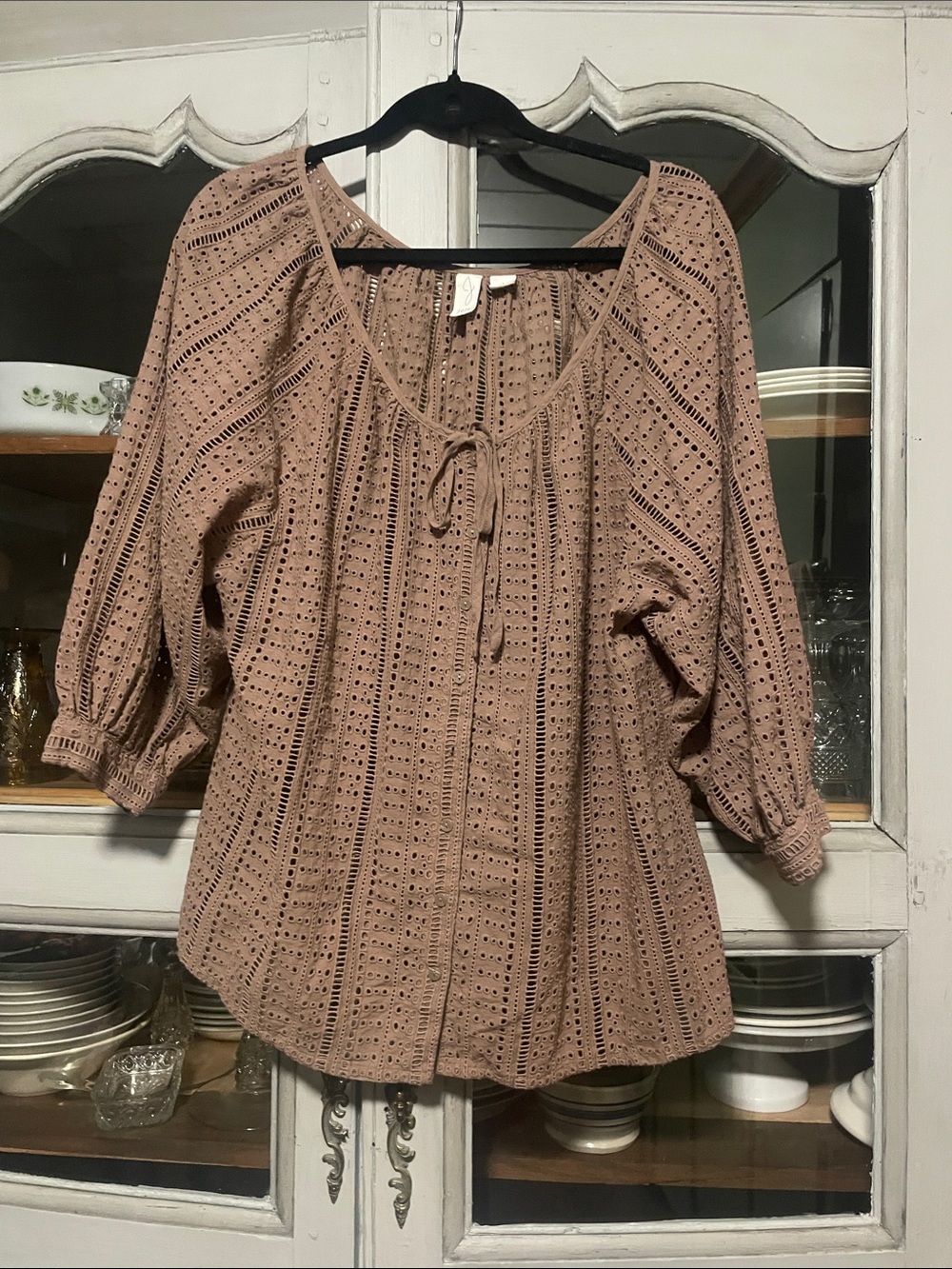 Joie Mauve Eyelet Peasant Top